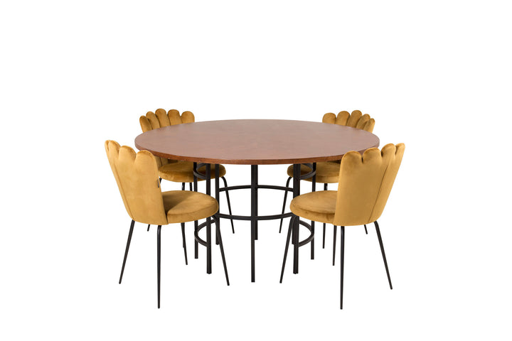 Venture Home Copenhagen - Dining Table round - Brown / Black+Limhamn Light - Chair - Gold Vel