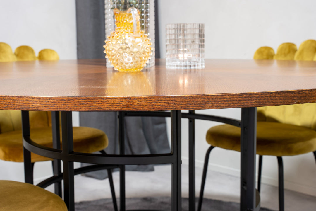 Venture Home Copenhagen - Dining Table round - Brown / Black+Limhamn Light - Chair - Gold Vel