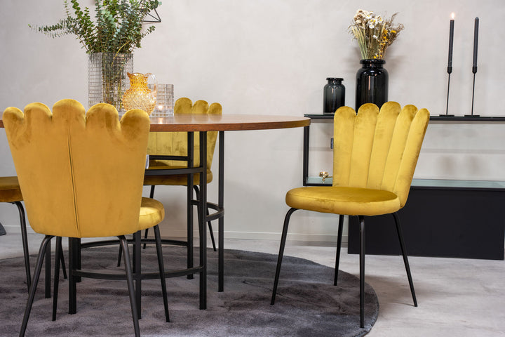Venture Home Copenhagen - Dining Table round - Brown / Black+Limhamn Light - Chair - Gold Vel