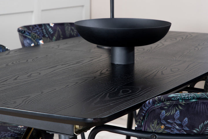 Venture Home Gold Extention table - 180/220*85*H76 Black Veneer - Black legs - Brass details+Arrow armchair - Black Legs - Black Flower printed Fabric_4