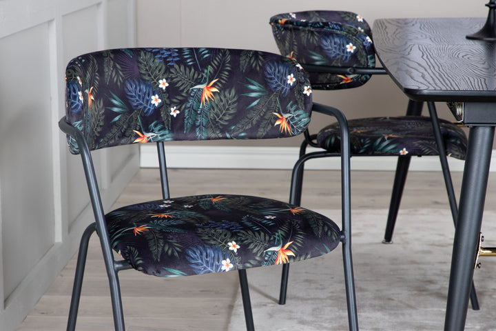 Venture Home Gold Extention table - 180/220*85*H76 Black Veneer - Black legs - Brass details+Arrow armchair - Black Legs - Black Flower printed Fabric_4