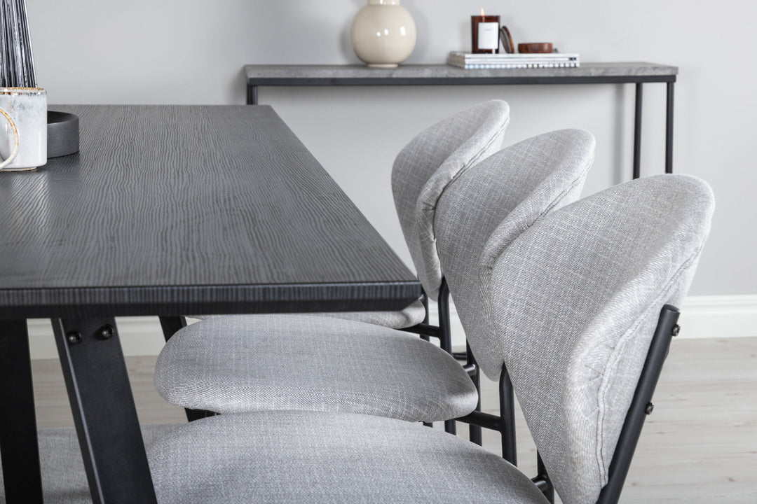 Venture Home Marina Dining Table - Black top / Black Legs +Vault Dining Chair - Black Legs - Grey Fabric_6