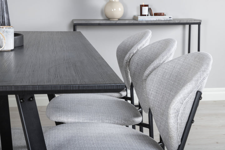 Venture Home Marina Dining Table - Black top / Black Legs +Vault Dining Chair - Black Legs - Grey Fabric_6