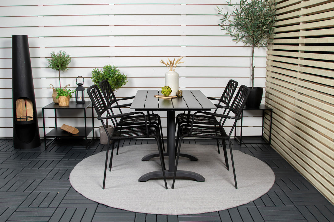Venture Home Denver Café Table 120*70 - Black Alu / Black Aintwood+Lindos Armchair - Black Alu / Black Rope_4