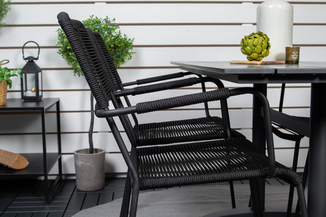 Venture Home Denver Café Table 120*70 - Black Alu / Black Aintwood+Lindos Armchair - Black Alu / Black Rope_4