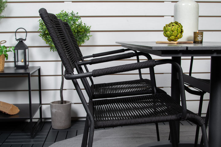 Venture Home Denver Café Table 120*70 - Black Alu / Black Aintwood+Lindos Armchair - Black Alu / Black Rope_4