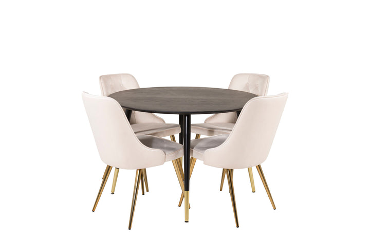 Venture Home Dipp Dining Table - 115cm - Black Veneer / black legs w brass dipp +Velvet Deluxe Dining Chair - Brushed brass leg / Beige Velvet_4