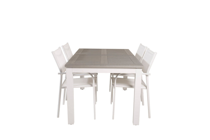 Venture Home Albany Dining Table 152/210*90 - White Alu / Grey Aintwood+Santorini Arm Chair (Stackable) - White Alu / White Textilene_4