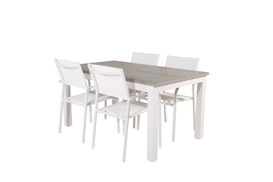 Venture Home Albany Dining Table 152/210*90 - White Alu / Grey Aintwood+Santorini Arm Chair (Stackable) - White Alu / White Textilene_4