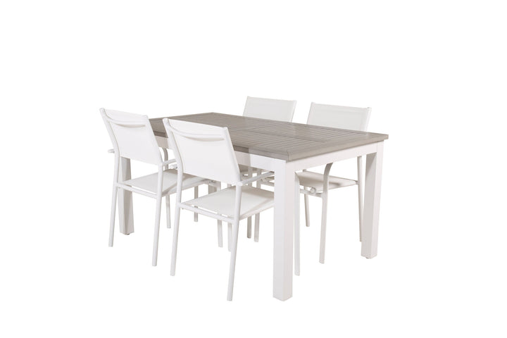 Venture Home Albany Dining Table 152/210*90 - White Alu / Grey Aintwood+Santorini Arm Chair (Stackable) - White Alu / White Textilene_4
