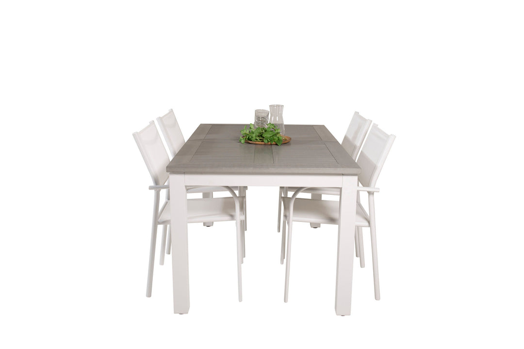 Venture Home Albany Dining Table 152/210*90 - White Alu / Grey Aintwood+Santorini Arm Chair (Stackable) - White Alu / White Textilene_4
