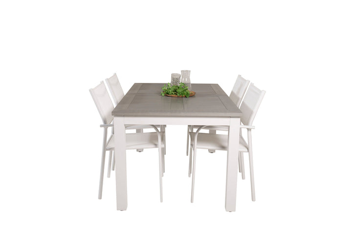 Venture Home Albany Dining Table 152/210*90 - White Alu / Grey Aintwood+Santorini Arm Chair (Stackable) - White Alu / White Textilene_4