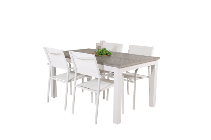 Venture Home Albany Dining Table 152/210*90 - White Alu / Grey Aintwood+Santorini Arm Chair (Stackable) - White Alu / White Textilene_4