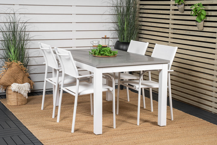 Venture Home Albany Dining Table 152/210*90 - White Alu / Grey Aintwood+Santorini Arm Chair (Stackable) - White Alu / White Textilene_4