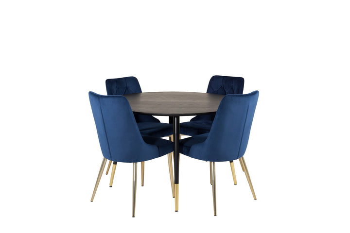 Venture Home Dipp Dining Table - 115cm - Black Veneer / black legs w brass dipp - Velvet Deluxe Chair - Blue/Matt Brass Leg 4
