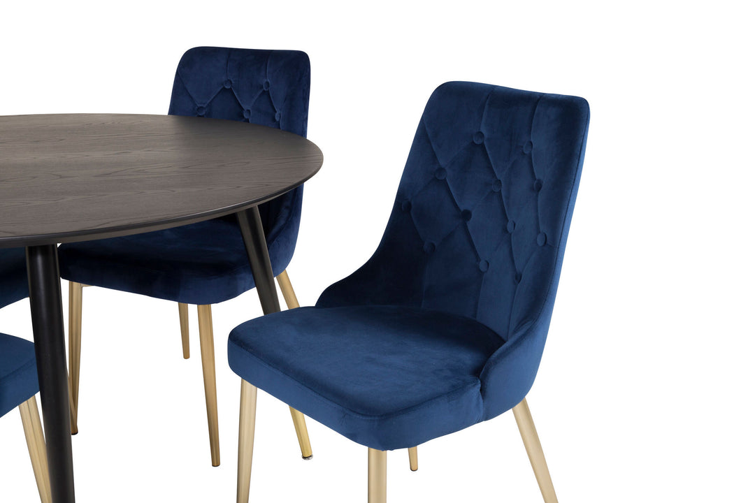 Venture Home Dipp Dining Table - 115cm - Black Veneer / black legs w brass dipp - Velvet Deluxe Chair - Blue/Matt Brass Leg 4