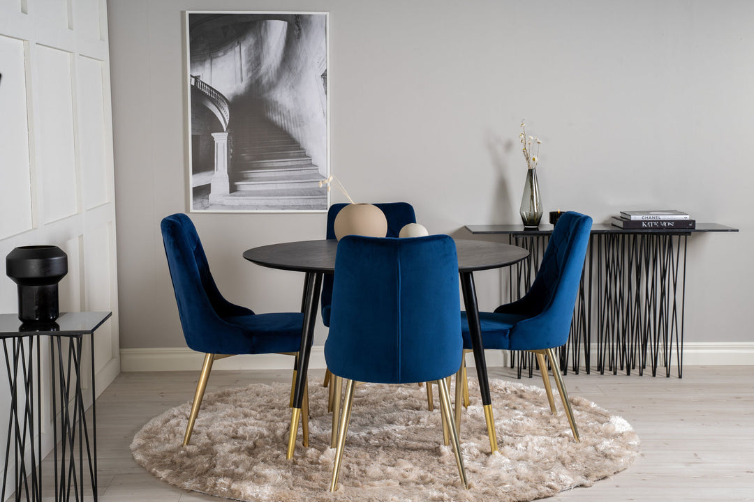 Venture Home Dipp Dining Table - 115cm - Black Veneer / black legs w brass dipp - Velvet Deluxe Chair - Blue/Matt Brass Leg 4