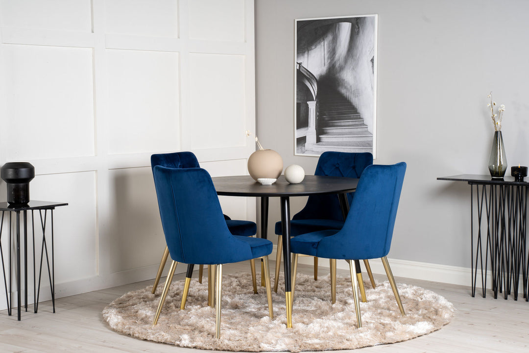 Venture Home Dipp Dining Table - 115cm - Black Veneer / black legs w brass dipp - Velvet Deluxe Chair - Blue/Matt Brass Leg 4