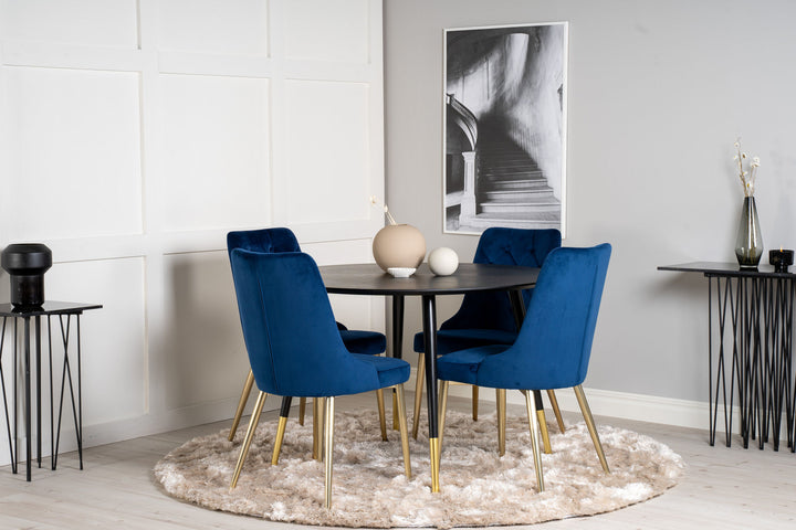 Venture Home Dipp Dining Table - 115cm - Black Veneer / black legs w brass dipp - Velvet Deluxe Chair - Blue/Matt Brass Leg 4