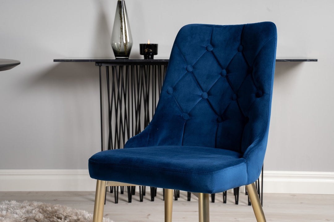 Venture Home Dipp Dining Table - 115cm - Black Veneer / black legs w brass dipp - Velvet Deluxe Chair - Blue/Matt Brass Leg 4