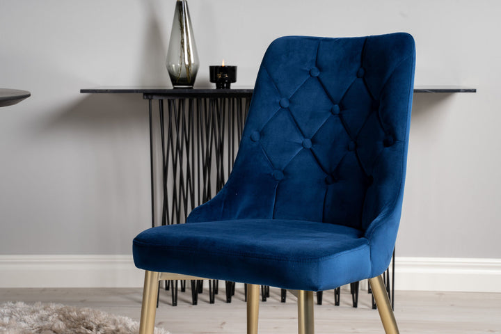 Venture Home Dipp Dining Table - 115cm - Black Veneer / black legs w brass dipp - Velvet Deluxe Chair - Blue/Matt Brass Leg 4