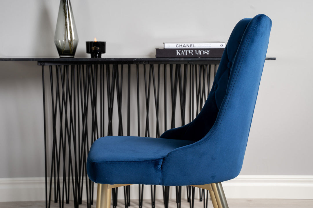 Venture Home Dipp Dining Table - 115cm - Black Veneer / black legs w brass dipp - Velvet Deluxe Chair - Blue/Matt Brass Leg 4