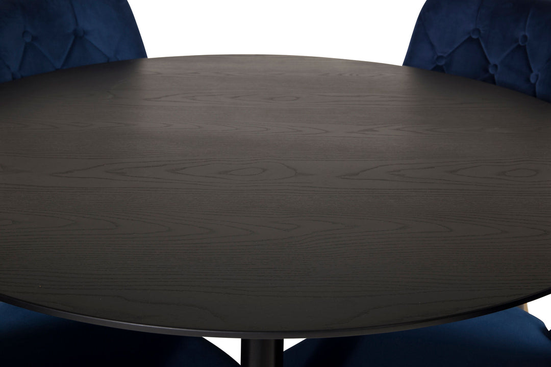 Venture Home Dipp Dining Table - 115cm - Black Veneer / black legs w brass dipp - Velvet Deluxe Chair - Blue/Matt Brass Leg 4