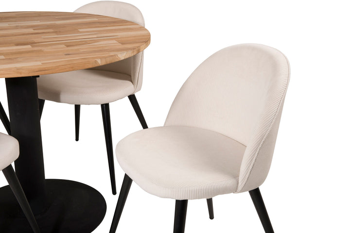 Venture Home Cirebon Round Table - 100cm - Teak / Black +Velvet Dining Chair - Black Legs /