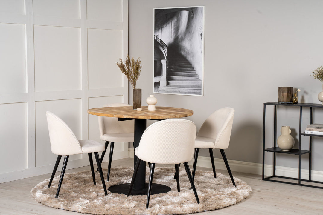 Venture Home Cirebon Round Table - 100cm - Teak / Black +Velvet Dining Chair - Black Legs /
