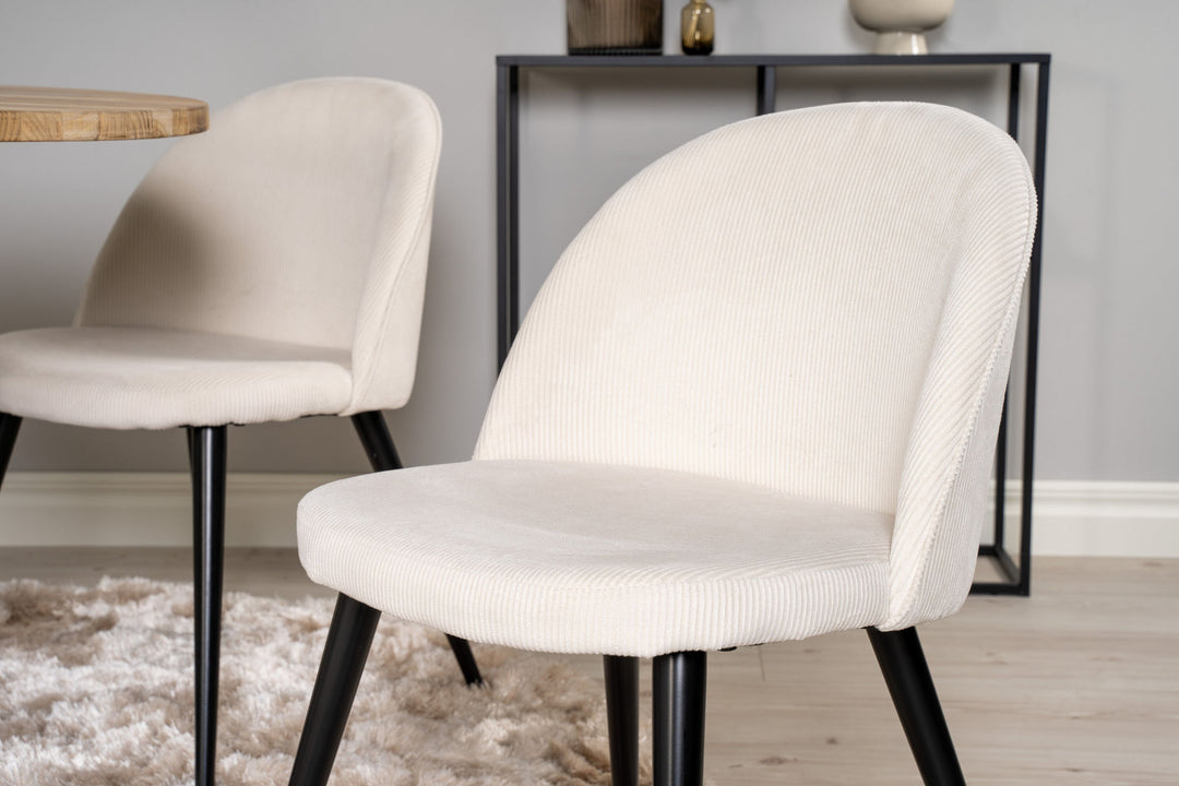 Venture Home Cirebon Round Table - 100cm - Teak / Black +Velvet Dining Chair - Black Legs /
