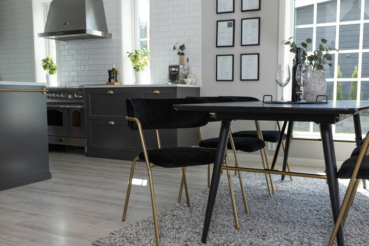 Venture Home Gold Extention table - 180/220*85*H76 Black Veneer - Black legs - Brass details - Arrow armchair - Brass Legs - Black Velvet 6