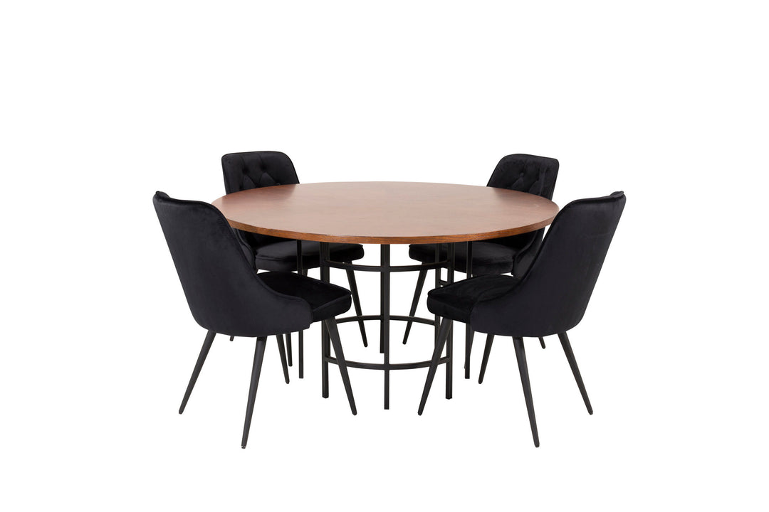 Venture Home Copenhagen - Dining Table round - Brown / Black+Velvet Deluxe Dining Chair - Black legs / Black velvet_4