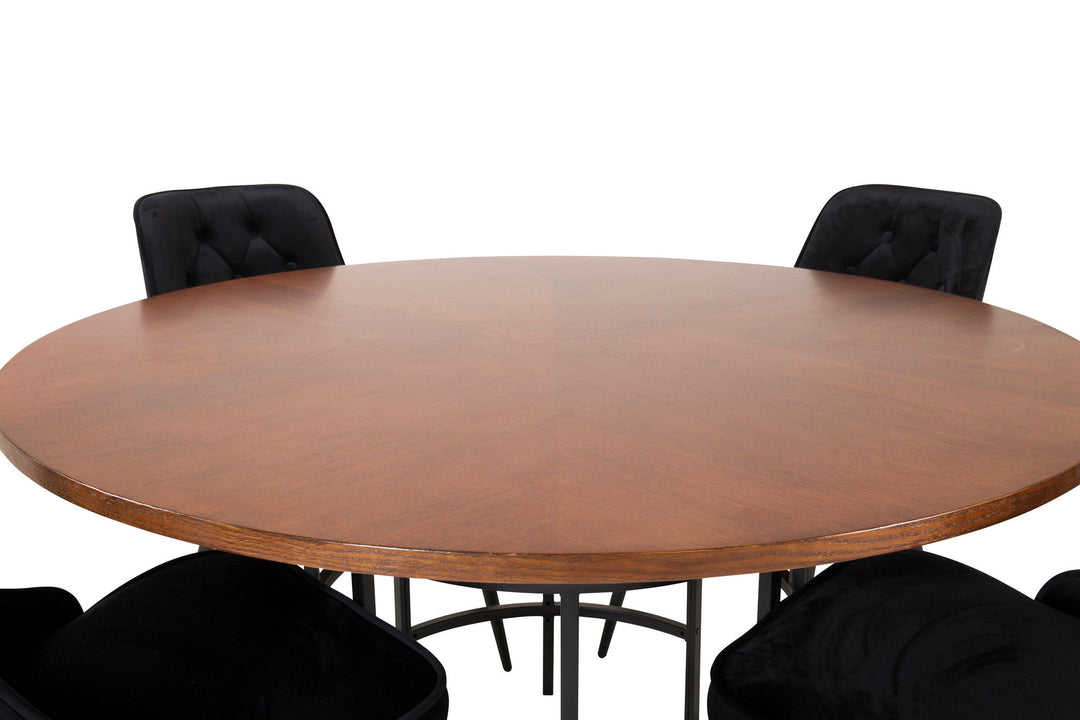 Venture Home Copenhagen - Dining Table round - Brown / Black+Velvet Deluxe Dining Chair - Black legs / Black velvet_4