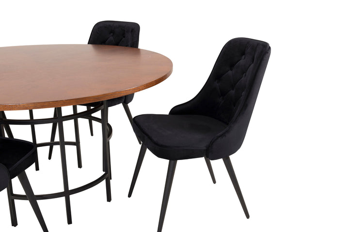 Venture Home Copenhagen - Dining Table round - Brown / Black+Velvet Deluxe Dining Chair - Black legs / Black velvet_4
