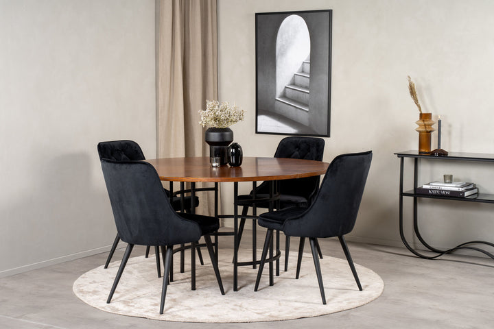 Venture Home Copenhagen - Dining Table round - Brown / Black+Velvet Deluxe Dining Chair - Black legs / Black velvet_4