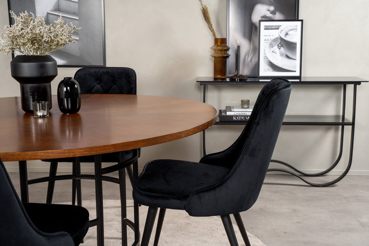Venture Home Copenhagen - Dining Table round - Brown / Black+Velvet Deluxe Dining Chair - Black legs / Black velvet_4