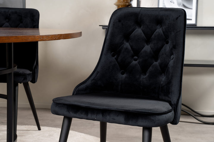 Venture Home Copenhagen - Dining Table round - Brown / Black+Velvet Deluxe Dining Chair - Black legs / Black velvet_4