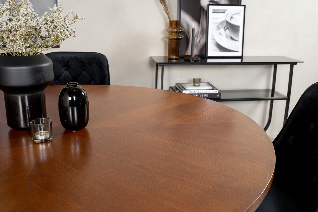 Venture Home Copenhagen - Dining Table round - Brown / Black+Velvet Deluxe Dining Chair - Black legs / Black velvet_4