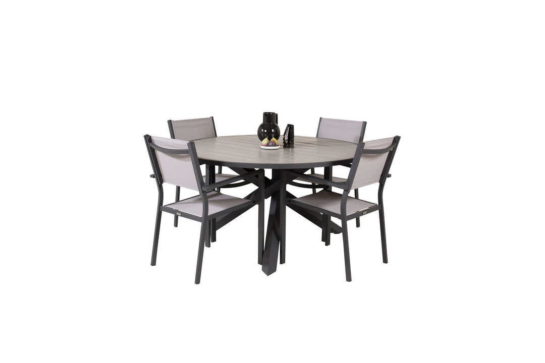 Venture Home Parma - Table ø 140 - Black Alu /Grey Aintwood+Copacabana Arm Chair (stackable)