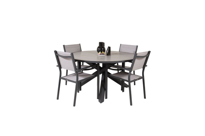 Venture Home Parma - Table ø 140 - Black Alu /Grey Aintwood+Copacabana Arm Chair (stackable)