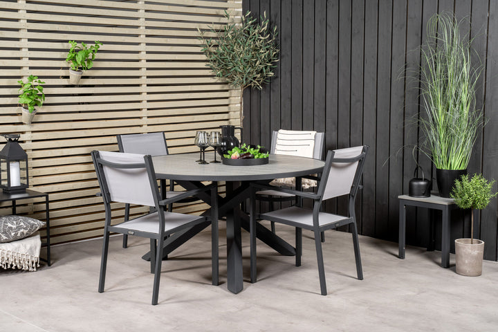 Venture Home Parma - Table ø 140 - Black Alu /Grey Aintwood+Copacabana Arm Chair (stackable)