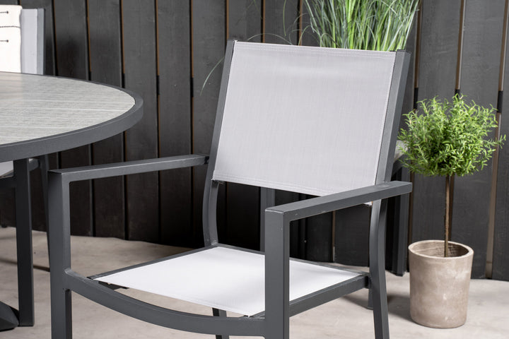 Venture Home Parma - Table ø 140 - Black Alu /Grey Aintwood+Copacabana Arm Chair (stackable)