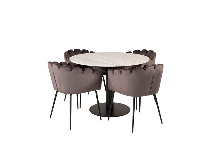 Venture Home Estelle runt Matbord - Svart / Vit marmor - ø106*H75+Limhamn - Chair - Grey Velvet_4