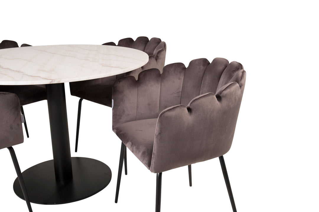Venture Home Estelle runt Matbord - Svart / Vit marmor - ø106*H75+Limhamn - Chair - Grey Velvet_4