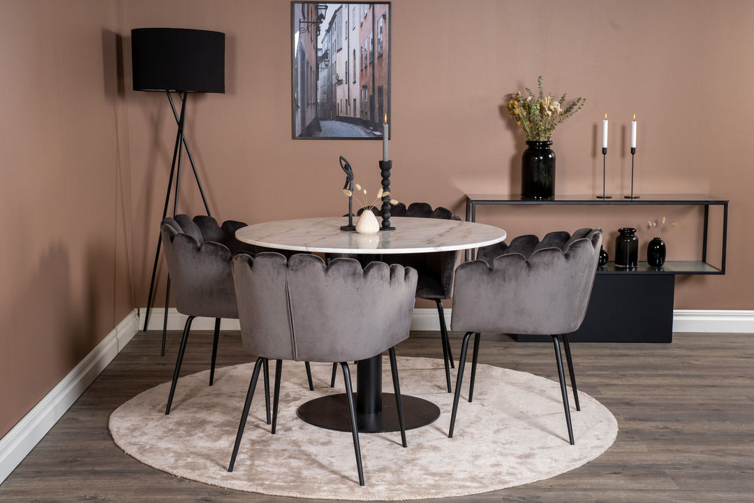 Venture Home Estelle runt Matbord - Svart / Vit marmor - ø106*H75+Limhamn - Chair - Grey Velvet_4