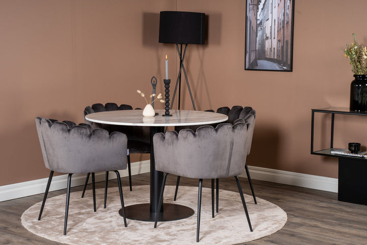 Venture Home Estelle runt Matbord - Svart / Vit marmor - ø106*H75+Limhamn - Chair - Grey Velvet_4