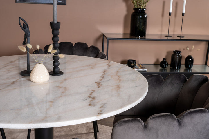Venture Home Estelle runt Matbord - Svart / Vit marmor - ø106*H75+Limhamn - Chair - Grey Velvet_4