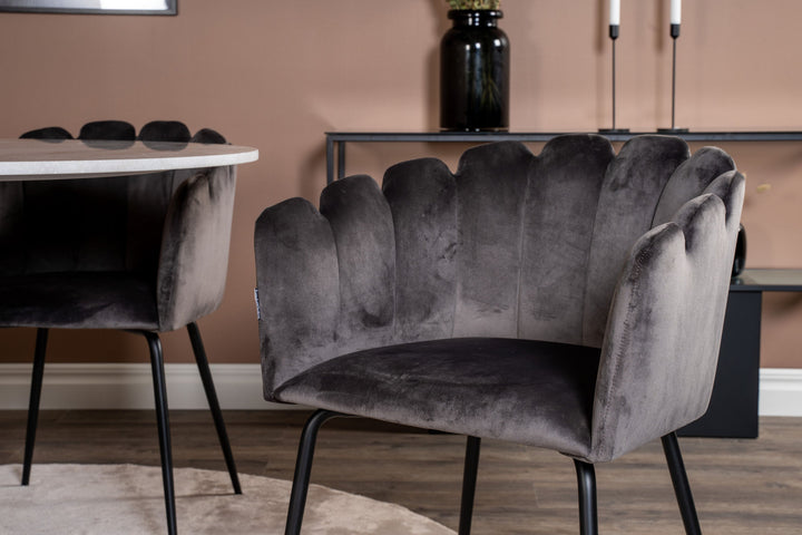 Venture Home Estelle runt Matbord - Svart / Vit marmor - ø106*H75+Limhamn - Chair - Grey Velvet_4