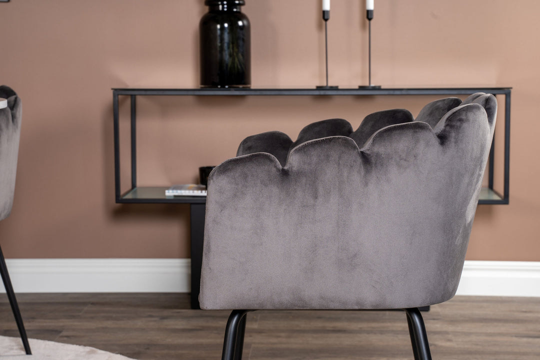 Venture Home Estelle runt Matbord - Svart / Vit marmor - ø106*H75+Limhamn - Chair - Grey Velvet_4