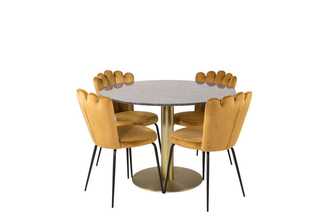 Venture Home Estelle runt Matbord - Borstad Mässing / Svart marmor - ø106*H75+Limhamn Light - Chair - Gold Velvet_4